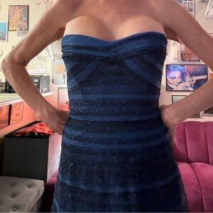 FLASH PRICE DROP 1 DAY ONLY Vintage BCBG Blue & Black Strapless Dress